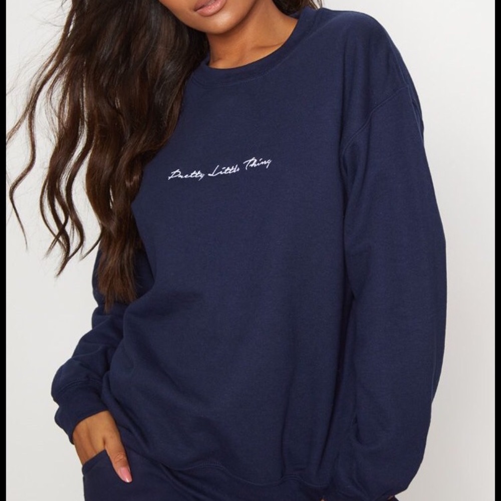 PrettyLittleThing Navy Embroidered Sweater